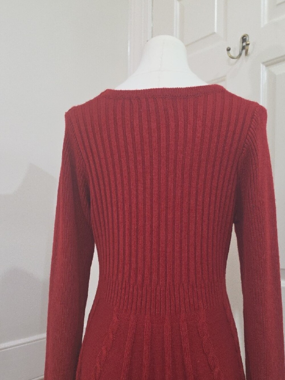 Maisolly Claret Red Cable Knit Fit & Flare Long Sleeve Sweater Dress - Size M - Picture 5 of 8